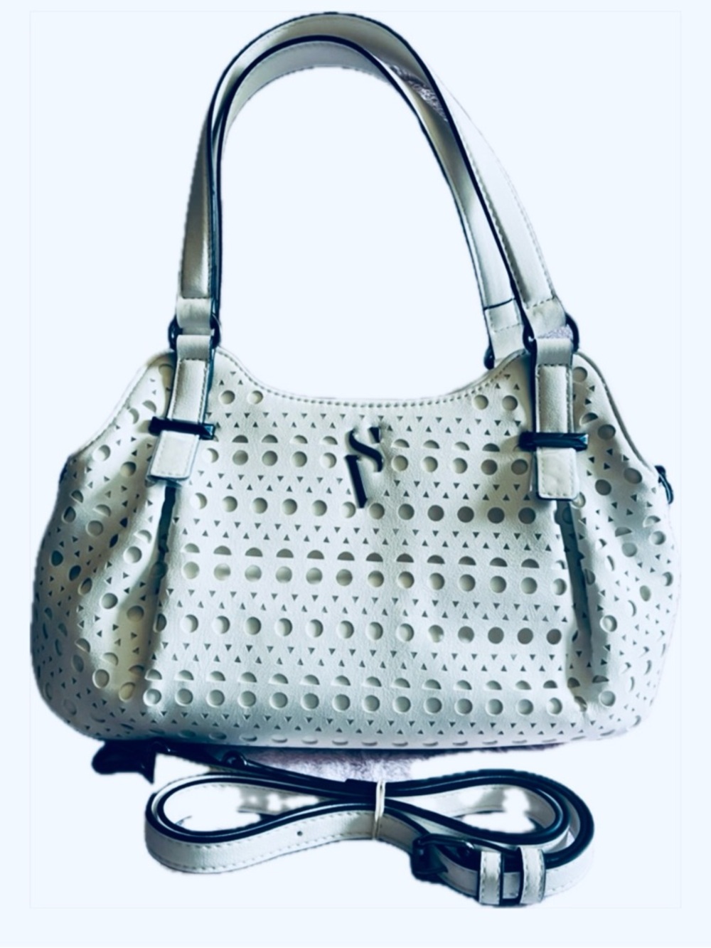 NWT Simply Vera Buena Satchel Perforated Eyelet with Strap in Summer White